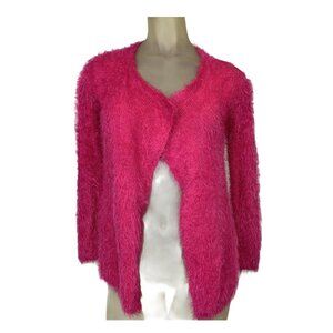 Nautica fuzzy Cardigan Sweater Hot Pink Y2K Open Size 8 Women’s vintage